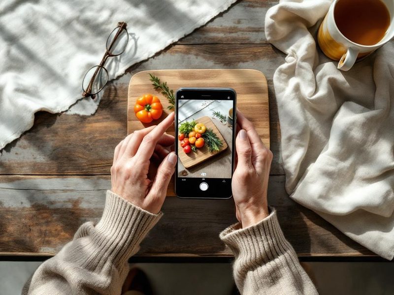 Smartphone fotografiert Gemüse